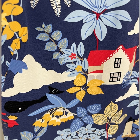 J. McLaughlin Sophia Catalina Cloth Dress XS Blue Coastal Lighthouse Floral 18 - Picture 3 of 8
